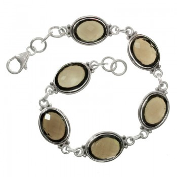 Pulsera Plata de Ley 925 piedra hindú cuarzo fumé facetado