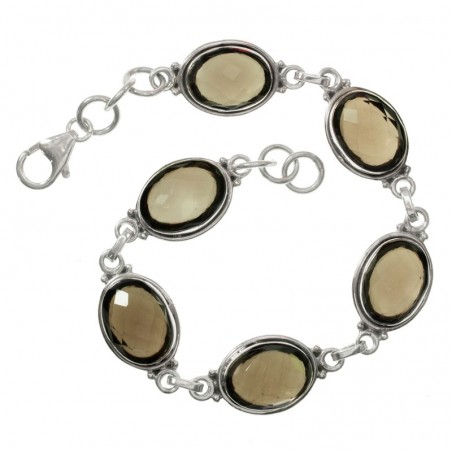 Pulsera Plata de Ley 925 piedra hindú cuarzo fumé facetado