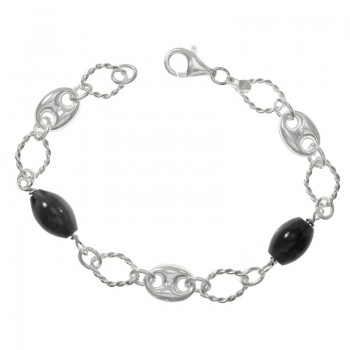 Pulsera Plata de Ley 925 calabrote y ónix