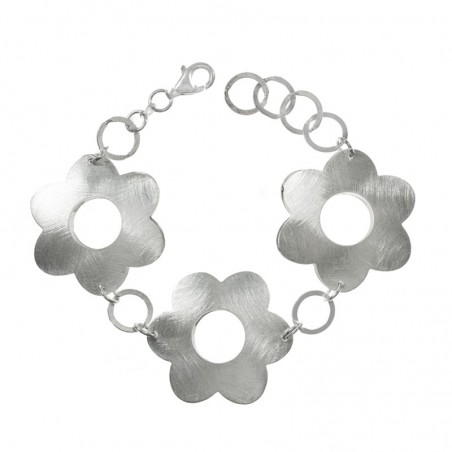 Pulsera Plata de Ley 925 tres flores mate