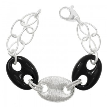 Pulsera Plata de Ley 925 calabrote rayado y Negro