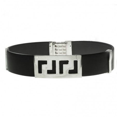 Pulsera Plata de Ley 925 caucho con diseño Greco