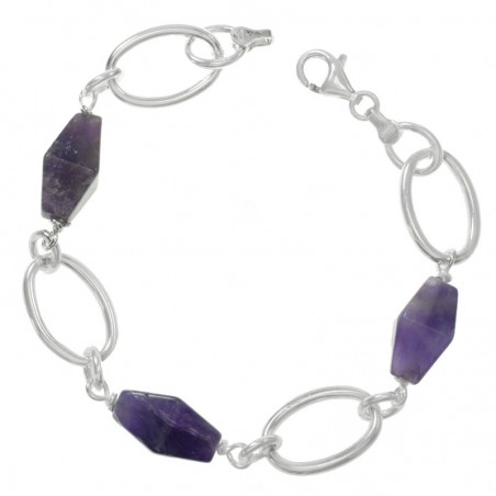 Pulsera Plata de Ley 925 oval con amatista