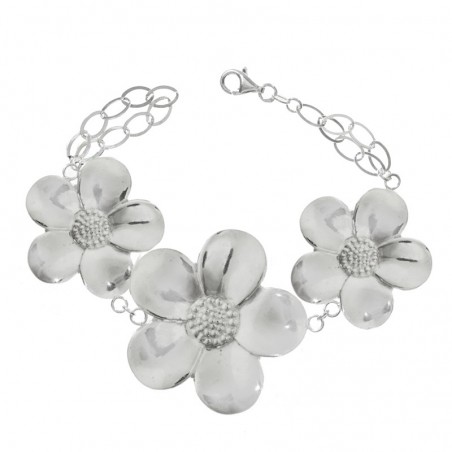 Pulsera Plata de Ley 925 tres flores grande