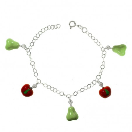 Pulsera Plata de Ley 925 manzanas y peras
