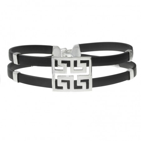 Pulsera Plata de Ley 925 caucho doble con diseño Greco