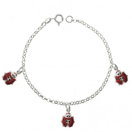 Pulsera Plata de Ley 925 tres mariquitas colgantes