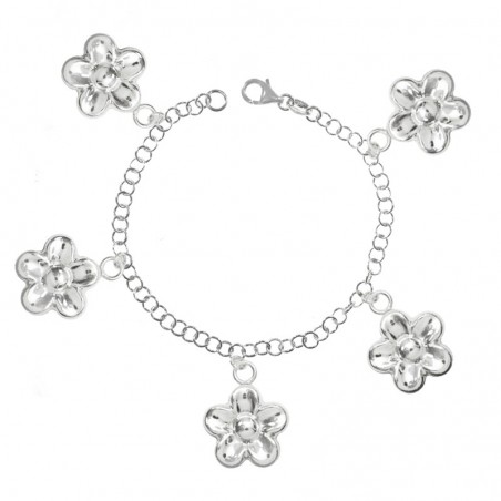Pulsera Plata de Ley 925 cinco flores electroforma