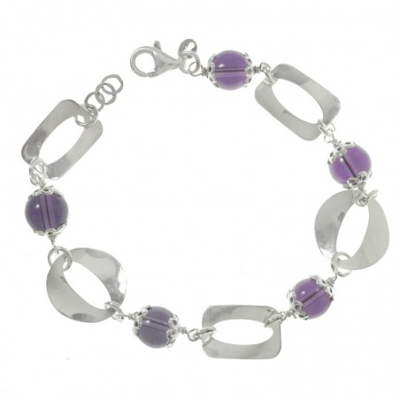 Pulsera con bolas de amatista Plata de Ley 925