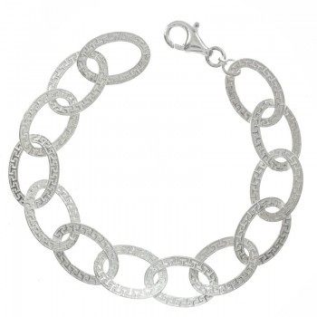 Pulsera eslabón oval labrado griego Plata de Ley