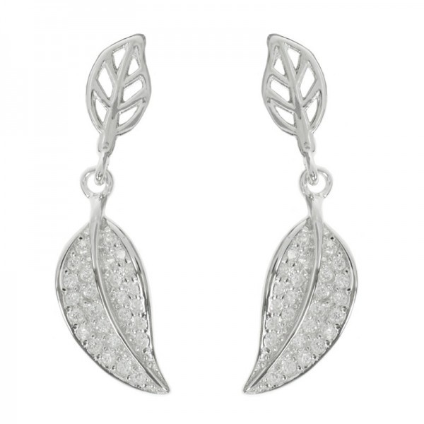 Pendientes hojas brillo Plata de Ley