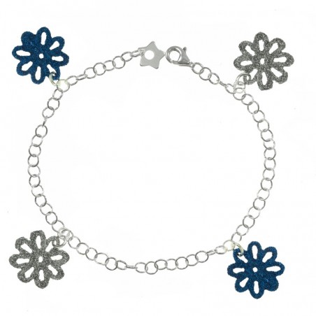 Pulsera flores brillo Plata de Ley - Karissma