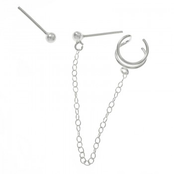 Pendientes ear cuff con cadena Plata de Ley - Karissma