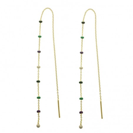 Pendientes cadena bolitas esmaltadas Plata de Ley - Karissma