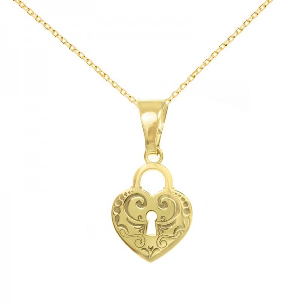 Collar candado corazón labrado Plata de Ley - Karissma