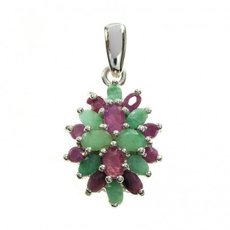 Collar rubi y esmeralda rodio Plata de Ley 925