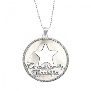 Collar Te queremos Maestra para regalo Plata de Ley