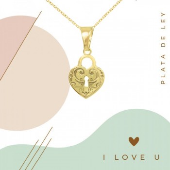 Collar candado corazón labrado Plata de Ley - Karissma