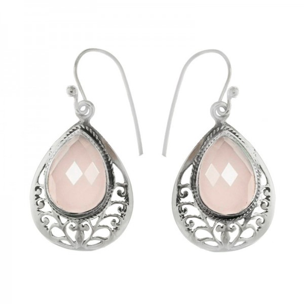 Pendientes largos gota calado floral Plata de Ley 925