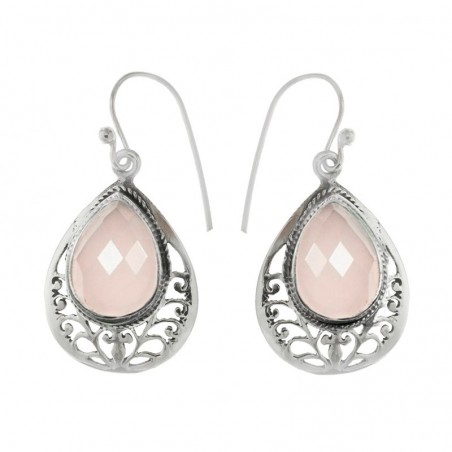 Pendientes largos gota calado floral Plata de Ley 925