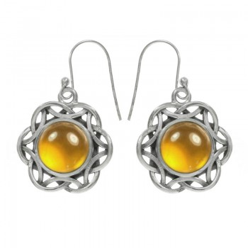 Pendientes largos flor étnica con piedra Plata de Ley 925 2