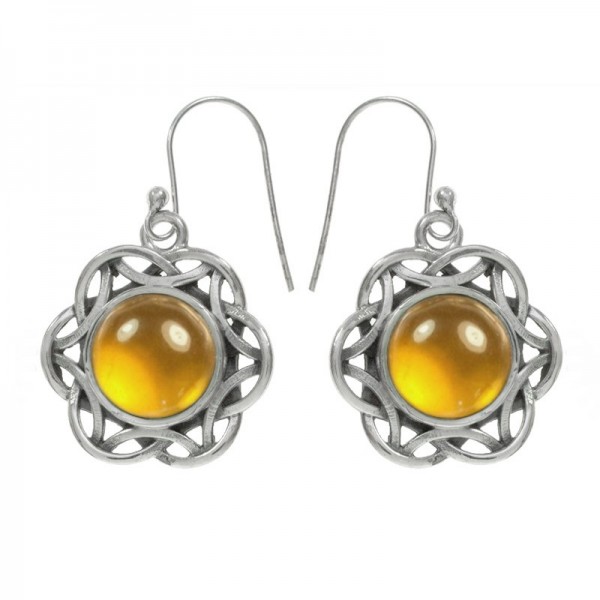 Pendientes largos flor étnica con piedra Plata de Ley 925