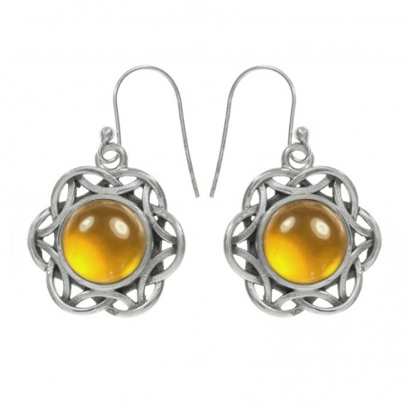 Pendientes largos flor étnica con piedra Plata de Ley 925