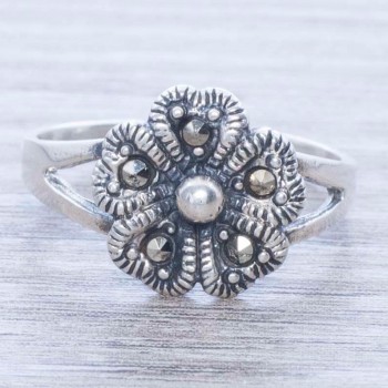 Anillo flor cinco pétalos Plata de Ley 925
