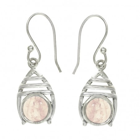 Pendientes largos cuarzo rosa Plata de Ley 925