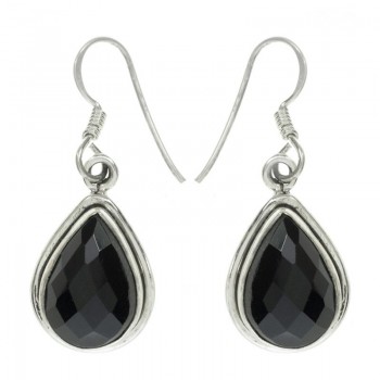 Pendientes largos gota ónix facetada Plata de Ley 925