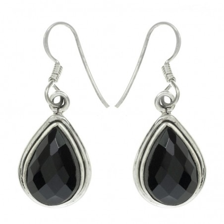 Pendientes largos gota ónix facetada Plata de Ley 925