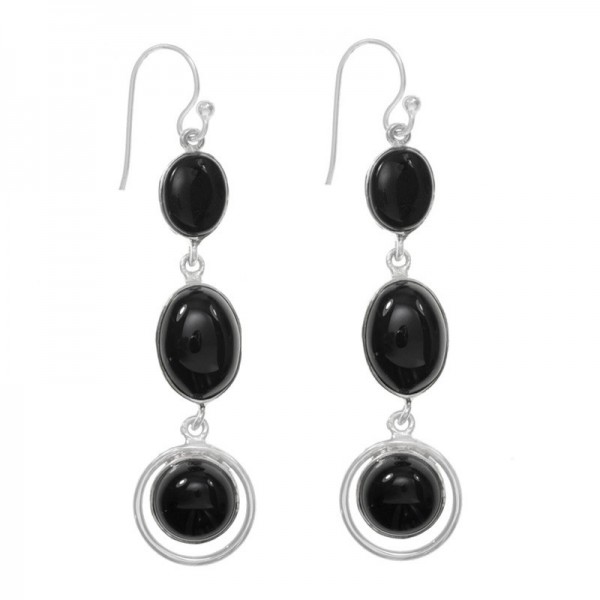 Pendientes largos triple ónix Plata de Ley 925