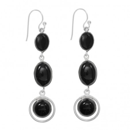 Pendientes largos triple ónix Plata de Ley 925