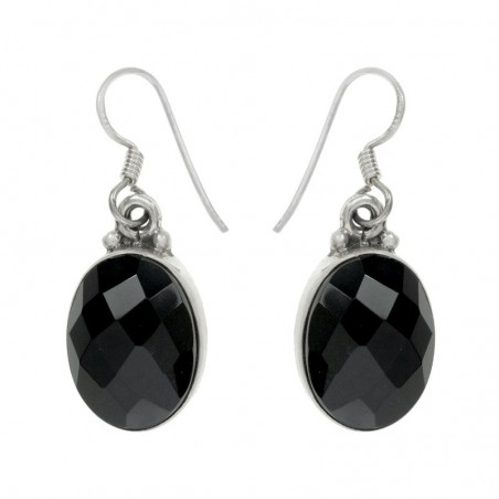 Pendientes largos ónix o granate facetado Plata de Ley 925 - Karissma