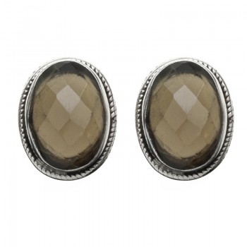 Pendientes cuarzo fumé facetado Plata de Ley 925