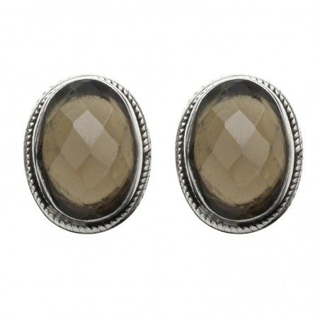 Pendientes cuarzo fumé facetado Plata de Ley 925