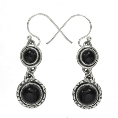 Pendientes largos doble piedra redonda Plata de Ley 925