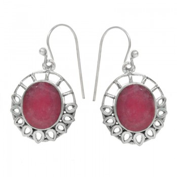 Pendientes largos piedra oval base calada Plata de Ley 925 2