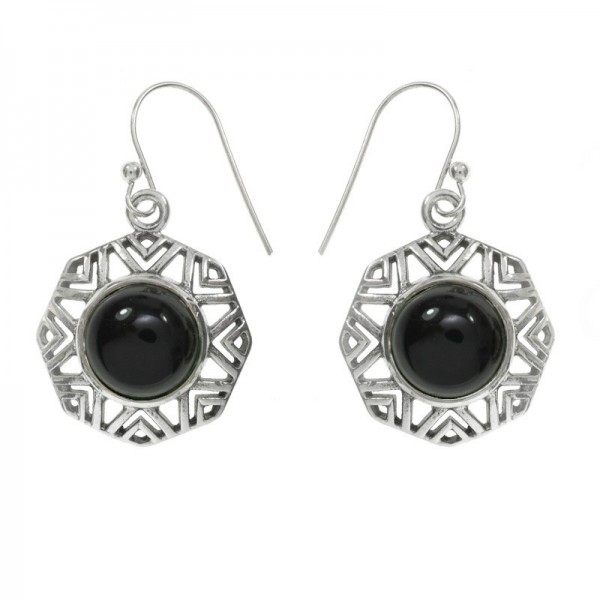 Pendientes largos octógono con malaquita Plata de Ley 925