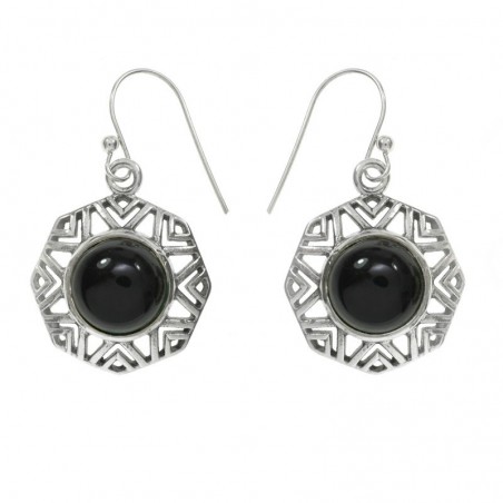 Pendientes largos octógono con malaquita Plata de Ley 925