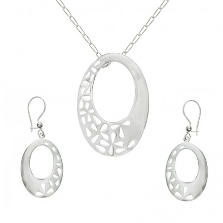 Conjunto oval flor calada Plata de Ley 925