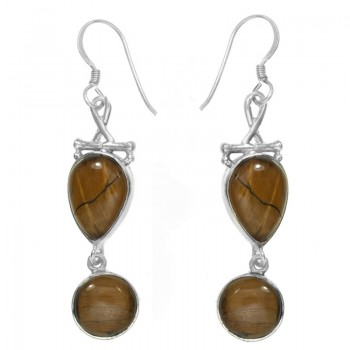 Pendientes largos ojo de tigre Plata de Ley 925