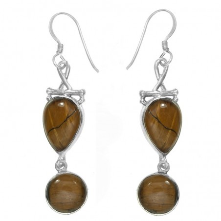 Pendientes largos ojo de tigre Plata de Ley 925