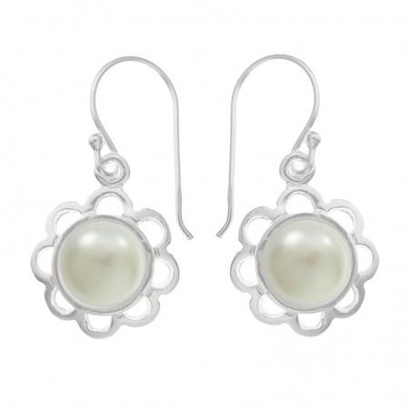 Pendientes flor con perla cultivada Plata de Ley 925