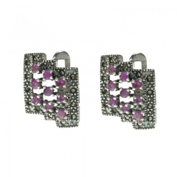 Pendientes vintage con rubí y marquesitas Plata de Ley