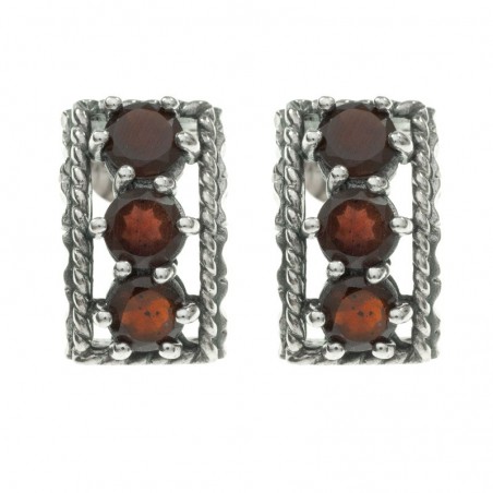Pendientes tres granates Plata de Ley 925