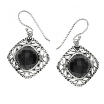 Pendientes ónix facetado rombo Plata de Ley 925