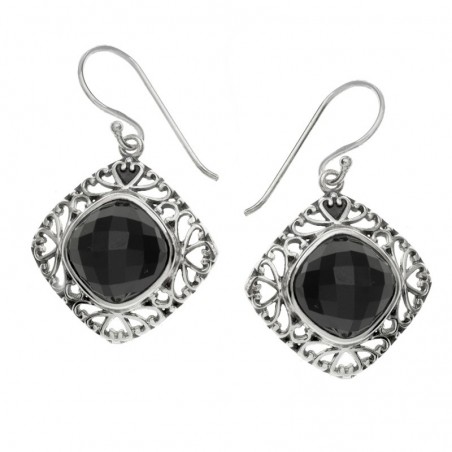 Pendientes ónix facetado rombo Plata de Ley 925