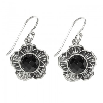Pendientes flor ónix facetado Plata de Ley 925