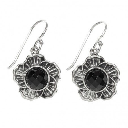 Pendientes flor ónix facetado Plata de Ley 925